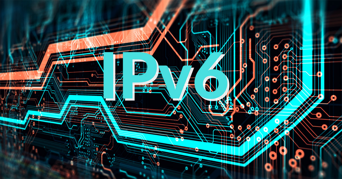 Stylized background of nodes and connections with text IPv6 