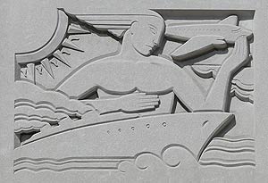 Bas relief 'Transportation & Distribution of the Mail' by Raymond Barger, located in the John O. Pastore Federal Building, Providence, RI