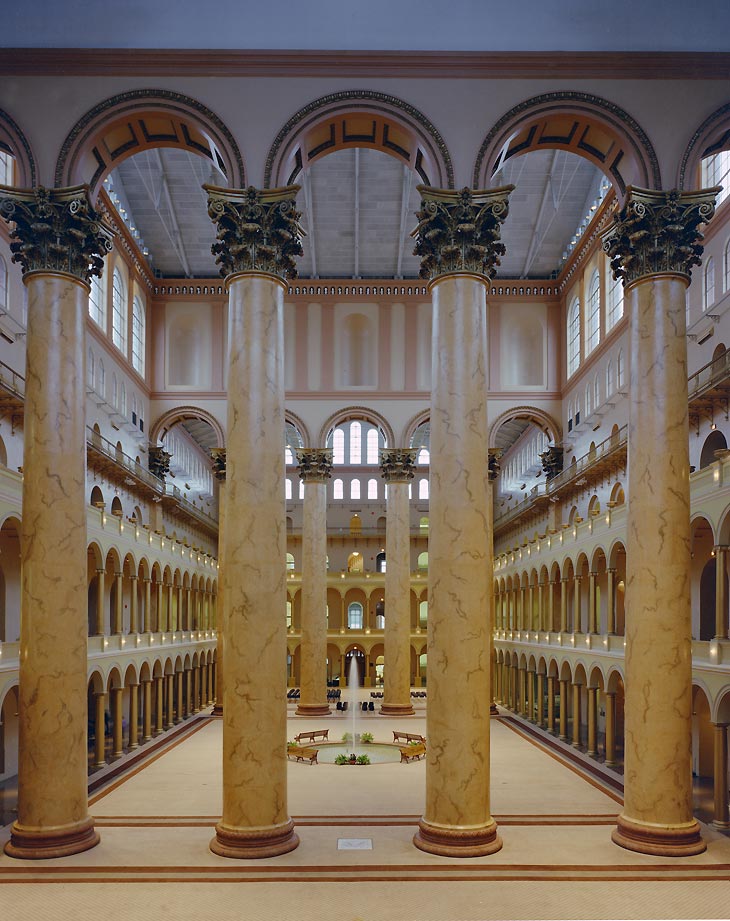 Interior, US Pension Building which houses the National Building Museum