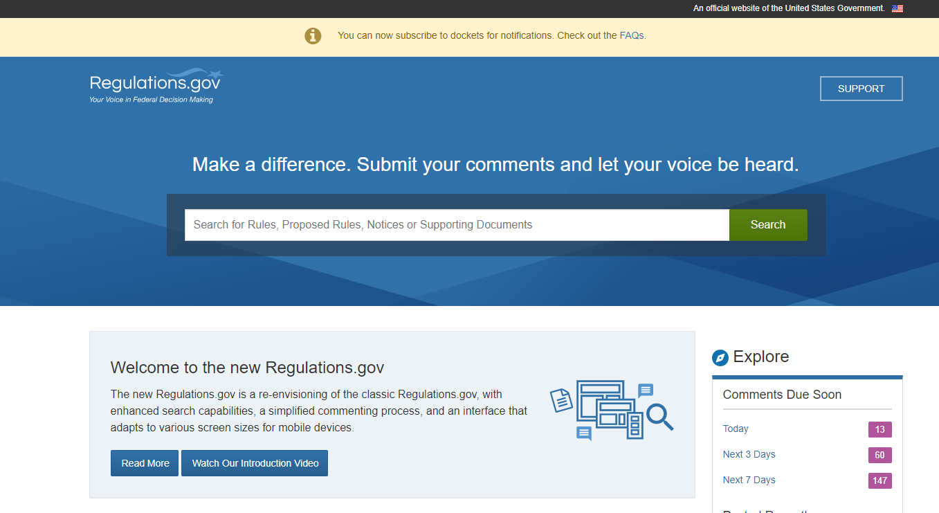 Image of regulations.gov homepage