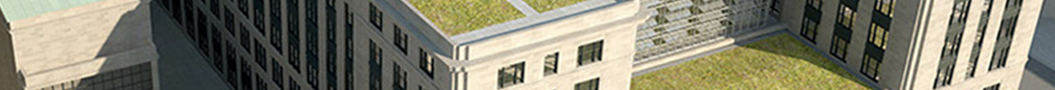 bird's eye view of the GSA headquarters building showing the green rooftops