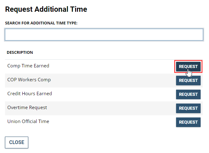 Screenshot of the Request Additional Time dialog box with Request highlighted