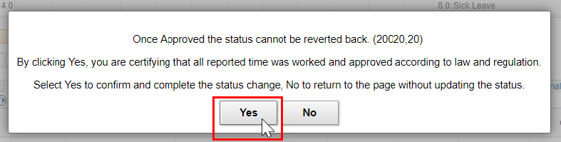 Screenshot of the attestation message with yes highlighted