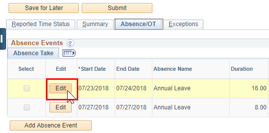 Screenshot of the employee page with the Edit tab highlighted