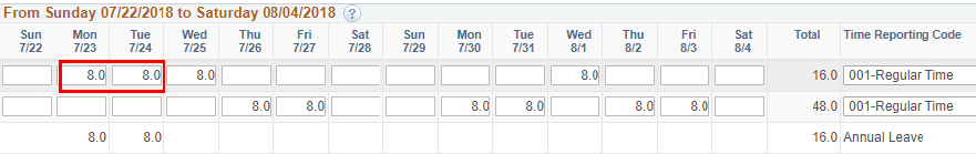 Screenshot of the base schedule with sates highlighted