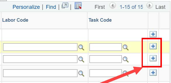 Screenshot of the base schedule with add buttons highlighted