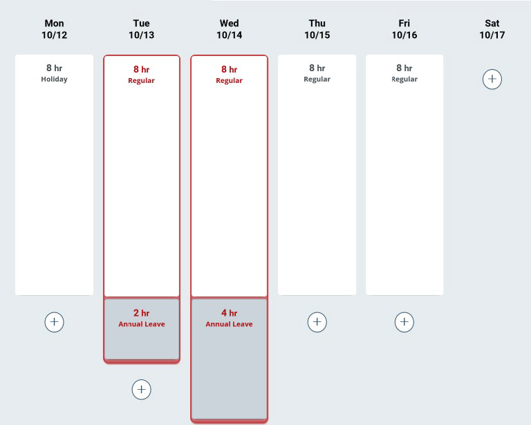 Screenshot of the timesheet dialog box with multiple days selected