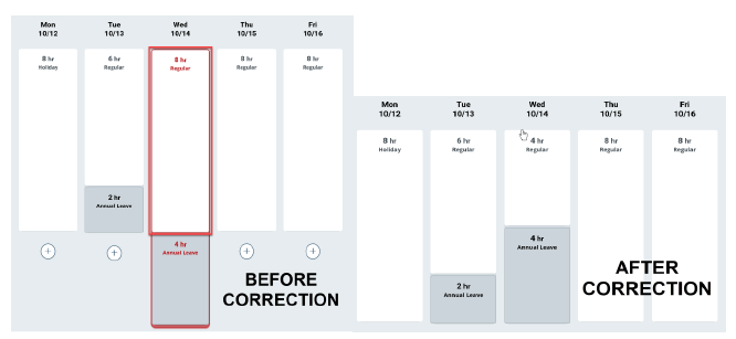 Side by side screenshot showing before and after correction