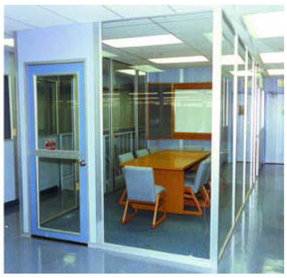 Meeting room with glass walls