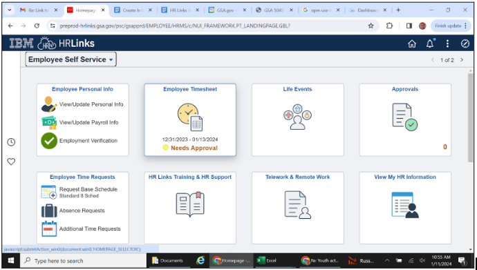 Screenshot of the Employee Self Service home page