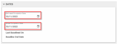 Screenshot of the Dates page with date dropdowns highlighted