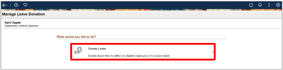 Screenshot of Manage Leave Donation with Donate Leave highlighted