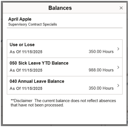 Screenshot of Balances