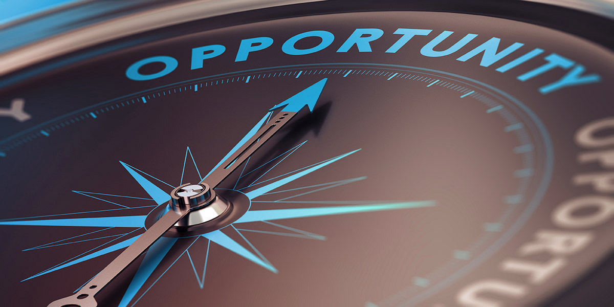  An angled view of a round scale with the arrow pointing to opportunity