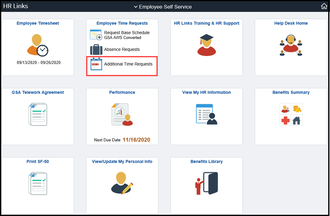 Time requests portal tile with additional time requests highlighted
