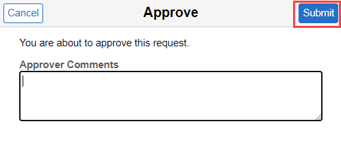 Screenshot of the approve request dialog box with submit highlighted