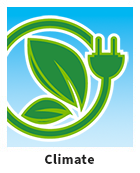 Arrow and leaves icon with text Climate