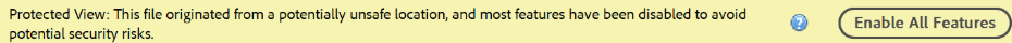 Adobe Reader dialog box screenshot with instruction to enable all features