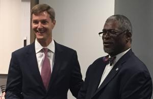 Jason Klumb with Kansas City Mayor Sly James during the dedication of GSA&#039;s new regional headquarters in downtown Kansas City.