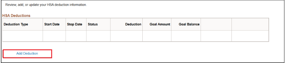 HSA deductions area with add deduction button highlighted