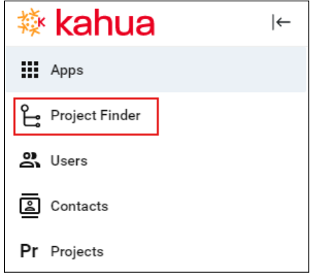Kahua menu with project finder highlighted