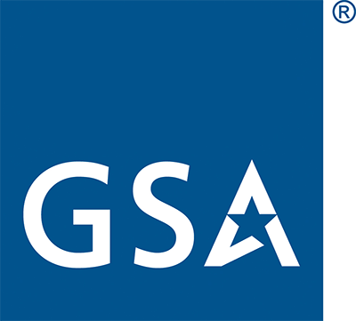 Official mark of U.S. General Services Administration, the letters GSA in a dark blue square