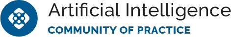 A logo with a circular icon and text Artificial intelligence community of practice