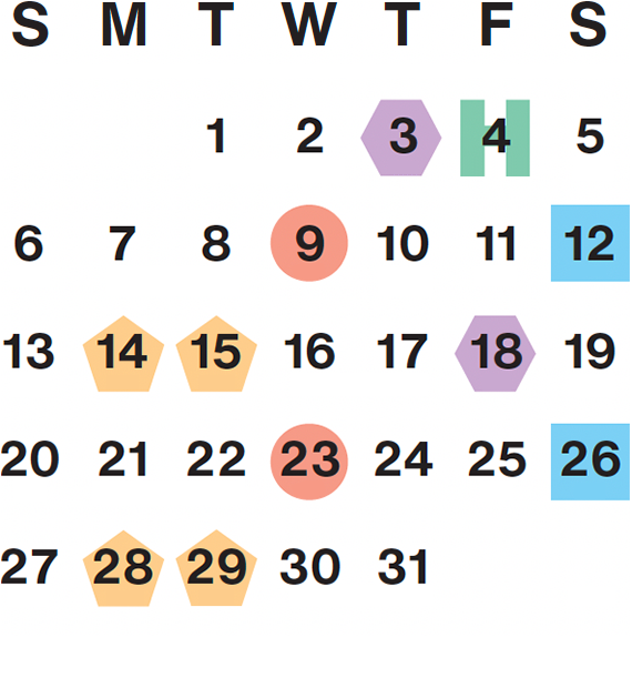 July 2025 calendar month grid with columns for Sunday to Saturday, July 1 on Tues first row, and July 31 on Thurs fifth row