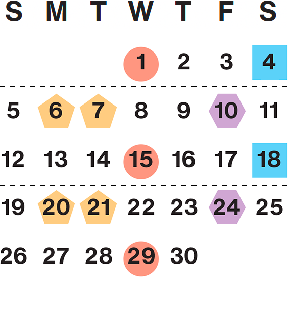 April 2026 calendar month grid with columns for Sunday to Saturday, April 1 on Wed first row, and April 30 on Thu fifth row