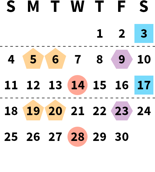 April 2027 calendar month grid with columns for Sunday to Saturday, Thursday, Apr 1 on first row, and Friday, Apr 30 on fifth row