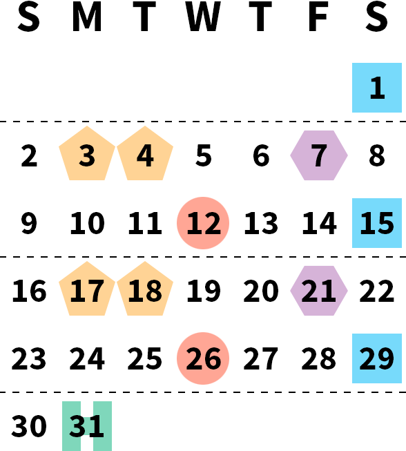 May 2027 calendar month grid with columns for Sunday to Saturday, Saturday, May 1 on first row, and Monday, May 31 on sixth row