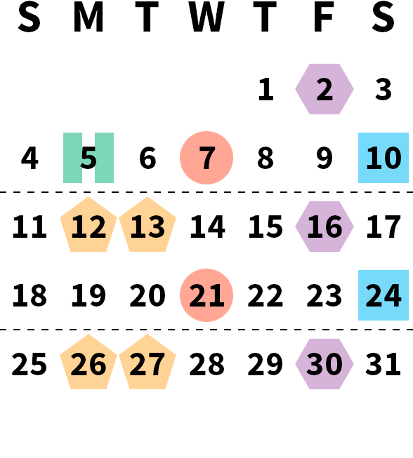 July 2027 calendar month grid with columns for Sunday to Saturday, Thursday, July 1 on first row, and Wednesday, June 30 on fifth row