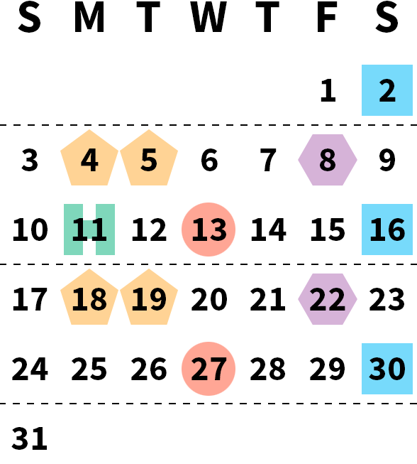 October 2027 calendar month grid with columns for Sunday to Saturday, Friday, Oct 1 on first row, and Sunday, Oct 31 on sixth row
