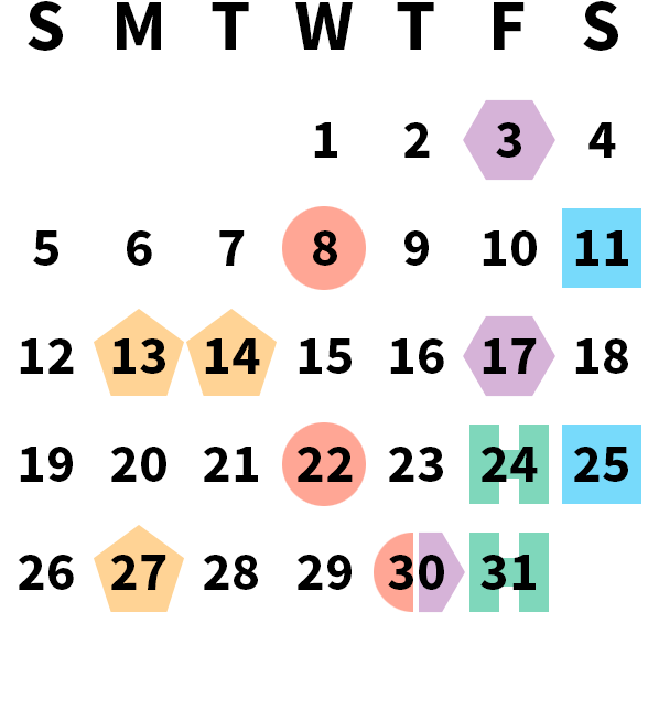 December 2027 calendar month grid with columns for Sunday to Saturday, Wednesday, Dec 1 on first row, and Friday, Dec 31 on fifth row