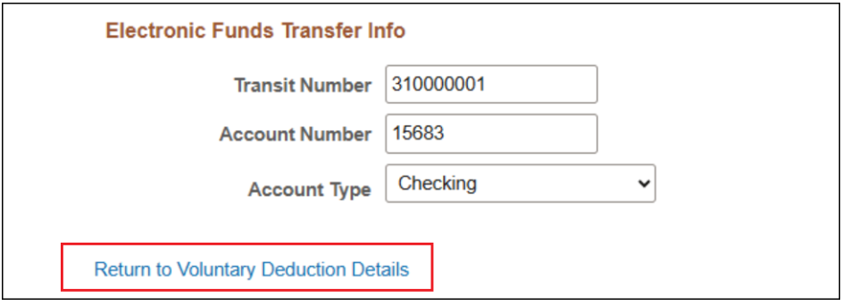 Return to voluntary deduction details button highlighted