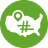 Green circle with an icon of the United States map with a locator pin and hashtag on it