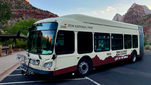 Large, white electric bus