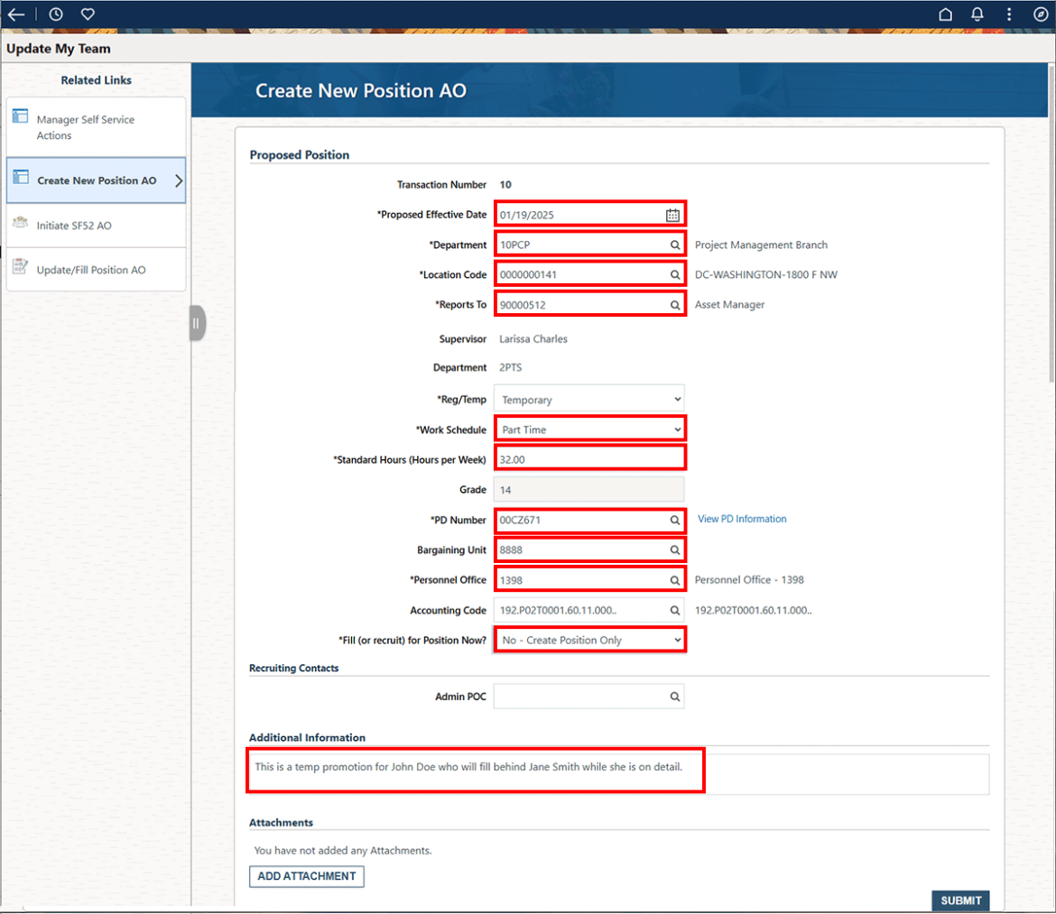  Screenshot showing all the fields that need to be filled in highlighted in red.