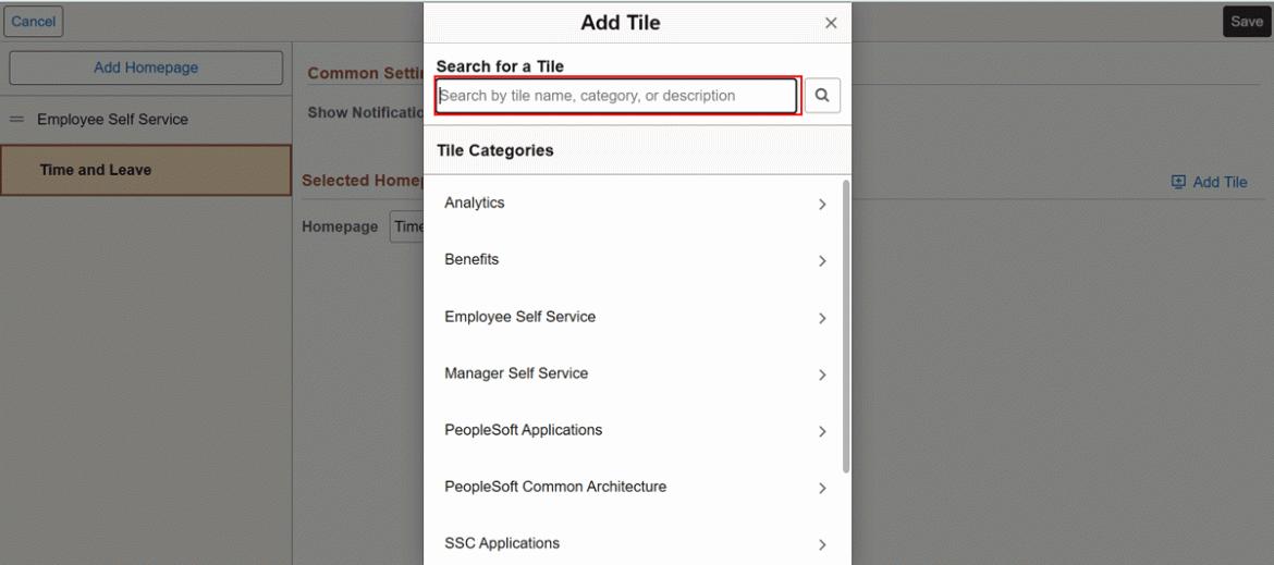  Screenshot showing Add Tile popup, search for a tile highlighted in red.