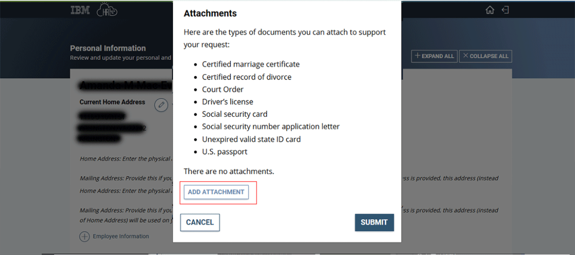  Screenshot showing Attachment popup with Add Attachment button highlighted in red.