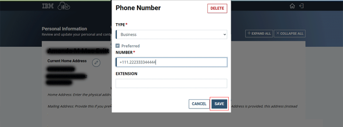  Screenshot showing phone number popup with the Save button highlighted in red.