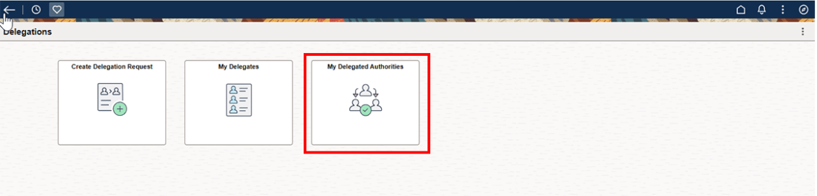  Screenshot showing the My Delegated Authorities tile highlighted in red.