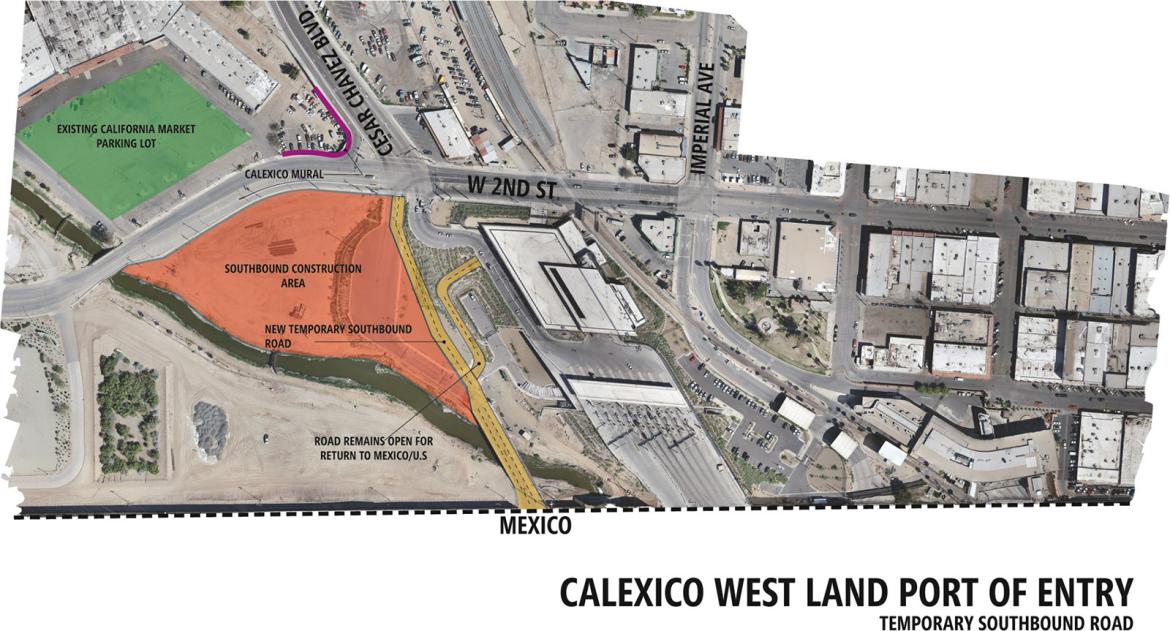 Map showing temporary roadway for Calexico West project