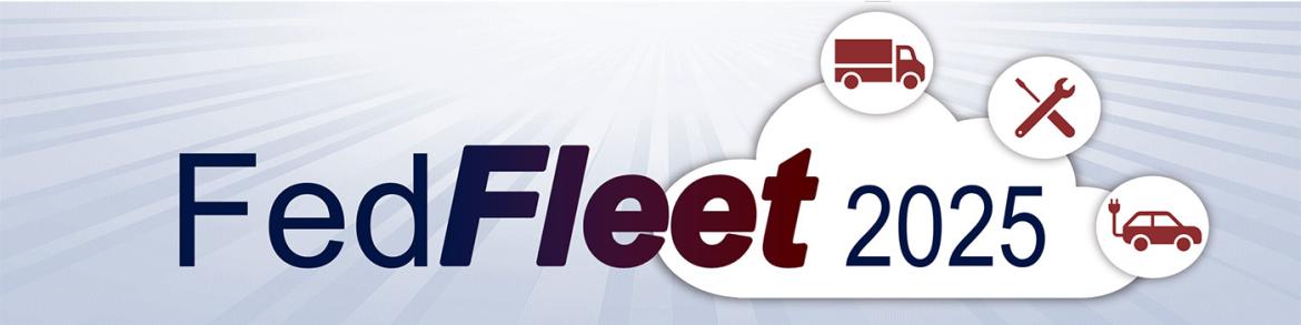 FedFleet logo with FedFleet 2025 in blue and red text with a blue and white background and red images of a truck, car, and screwdriver.