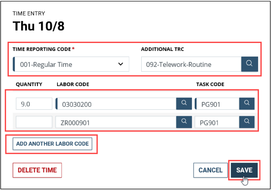 timesheet labor codes