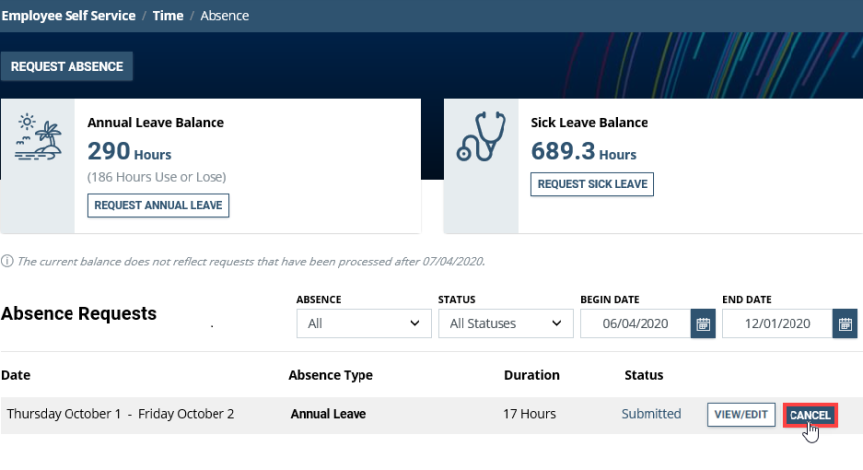 Cancel Absence Request 2