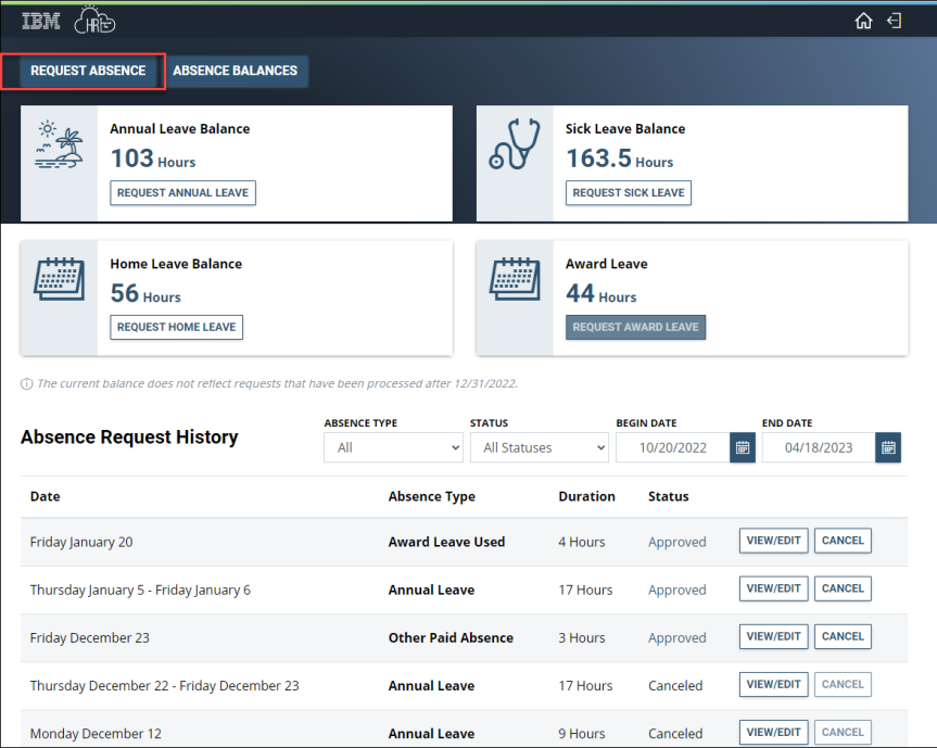 Create absence request 2