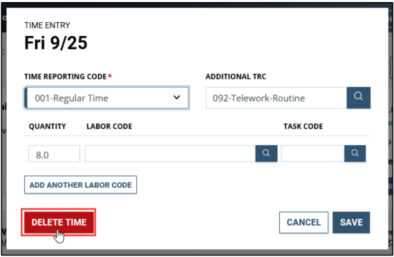 employee timesheet delete time