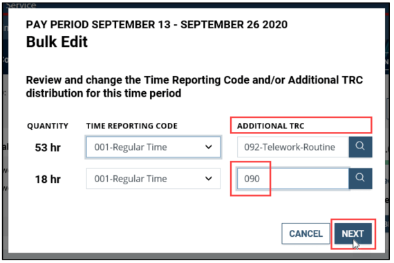 Additional Time Reporting Code