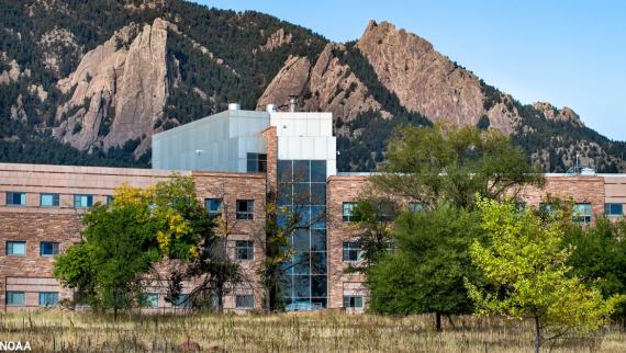 R8 David Skaggs Research Center with flatirons in background